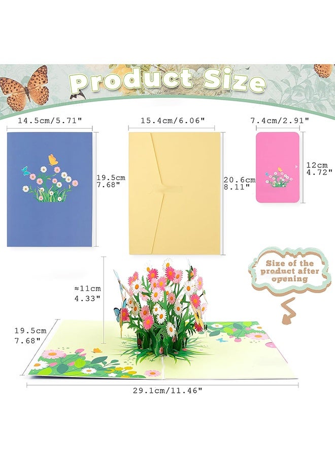 بطاقة ثلاثية الأبعاد منبثقة للفراشة والأقحوان مع ظرف وعلامة ملاحظة تهنئة بمناسبة الذكرى السعيدة أو عيد الميلاد للنساء - Image 2